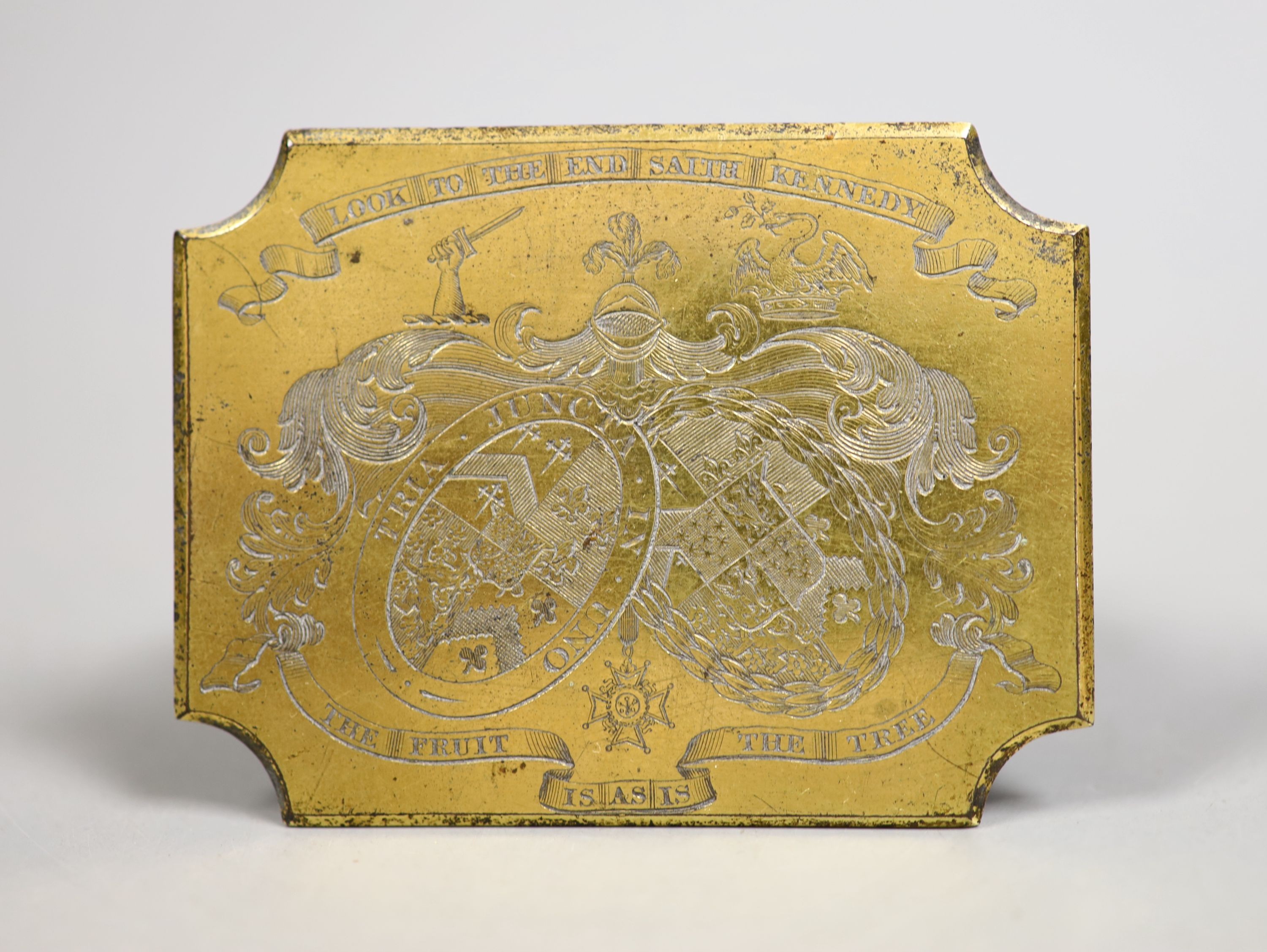 An late 19th/early 20th century engraved armorial plaque, for a recipient of the Order of the Bath, possibly Kennedy family, 7.7cm